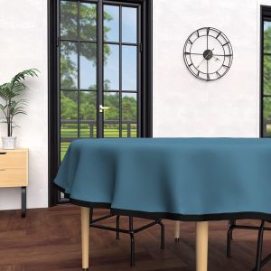 , Boheme Nappe Ronde Anti-Tâches En Microfibre Lavée Diamètre 180 Cm Bleu Canard - Neuf