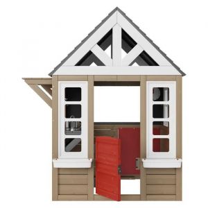 Maisonnette De Jeu En Bois-Duoku-Pour Enfants De 2 &Agrave; 10 Ans-Maisonnette De Jardin Avec Porte-Fen&ecirc;tre-Gril-&Ecirc;vier Et Cuisini&egrave;re - Neuf