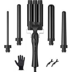 Store Boucleur A Cheveux 3 Tete &Agrave; Temp&eacute;rature R&eacute;glable,Fers &Agrave; Vagues Avec Chauffage Rapide Ptc,Fer &Agrave; Friser Ceramique 10-32mm,Fer &Agrave; Boucler 5 En 1 Pour Cheveux Court Longs,2 Clips - Neuf