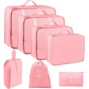 7 Pi&egrave;ces Organ Urs De Bagage Pour Voyage, Organisateur Val Packing Cubes, Voyage Imperm&eacute;able Set, Pour V&ecirc;tements Sous-V&ecirc;tements, Chaussures Et Cosm&eacute;tiques(Rose) - Neuf