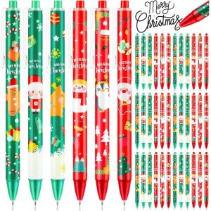 60 Pi&egrave;ces Stylos &agrave; Encre Gel de No&euml;l, 6 Styles Stylo &agrave; Bille R&eacute;tractable 15CM Bonhomme de Neige Renne P&egrave;re No&euml;l Pingouin Stylos &agrave; Bille de No&euml;l pour No&euml;l Bas de No&euml;l Remplissages F&ecirc;te Cadeaux - Neuf
