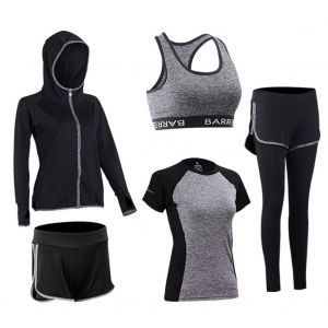 Ensemble De 5 Pieces De Vetements De Yoga, De Fitness, De Course A Pied, D'entrainement, A Sechage Rapide, Gris (Xl) - Neuf