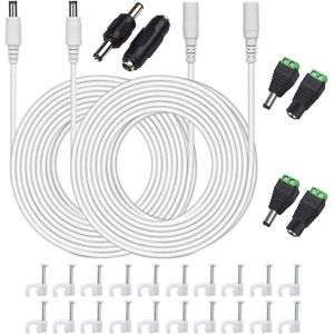 2 Pièces 3 Mètres Rallonge Cordon d'alimentation DC 2,1mm x 5,5 mm Mâle à Femelle Connecteur pour Adaptateur Secteur, LED, CCTV Camera Power, Voiture, Moniteurs, et Plus - Blanc - Neuf