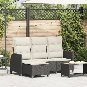 Canapé De Jardin Inclinable Coussins Forme De L Noir Polyrotin - Neuf