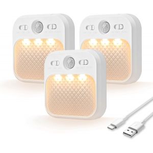 Lampe Detecteur De Mouvement Interieur[30 Jours En Veille], Veilleuse Enfant Led Avec 3 Couleurs De Lumière, Magnétique Adhésive Pour Couloir, Escalier, Chambre, Salon, 3 Pièces - Neuf