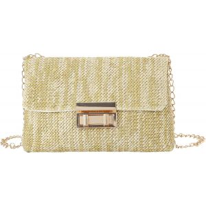RFCBC-Sac à Main en Paille Rayée Pour Femmes - Sac à Bandoulière Petite Dame en Paille d'Été - Sac en Rotin de Voyage de Vacances - Neuf