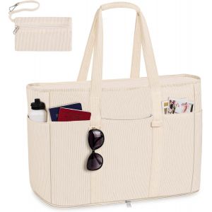 nzqaf-Grand Sac de Plage Femme,Plusieurs Compartiment Cabas Plage en Velours Côtelé avec Filet de Drainage Du Sable,Grande Capacité Sac à Cabas Multifonctionnel pour Vacances,Voyage avec Petit Sacs - Neuf