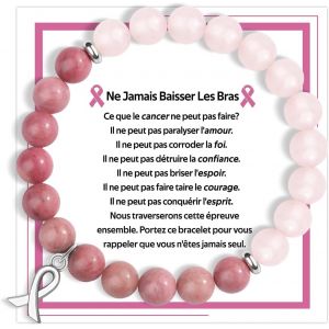 Kalsw-Bracelet Pierre Naturelle Femme Avec Ruban De Sensibilisation Au Cancer Du Sein,Bracelet Femme Fille Cadeau D'inspiration Pour Les Amis Famille Couple Collègues¿Rose Clair¿ - Neuf