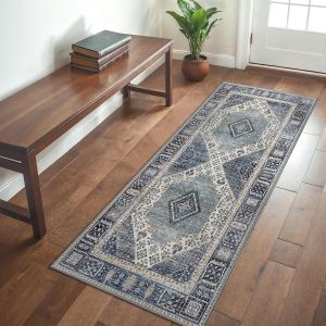 Nbgcm-Tapis Chambre Vintage Tapis Salon Oriental Doux Antidérapant Lavable En Machine Tapis Décoratif De Style Moderne Pour Entree Interieur, 80x150cm, Bleu - Neuf