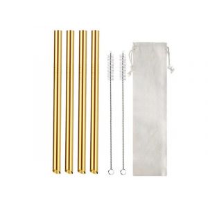 Lot De 4 Pailles &Agrave; Th&eacute; En Acier Inoxydable Avec Brosses De Nettoyage Et Sac De Rangement - Neuf