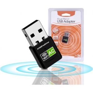 SUBZONAL-Adaptateur WiFi USB 600Mbps avec pilote gratuit, adaptateur réseau sans fil double bande 2,4/5 GHz avec clé WiFi, mini récepteur WiFi pour PC/ordinateur portable/ordinateur de bureau, prend - Neuf