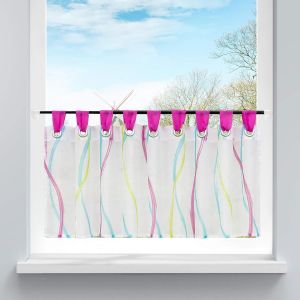1 Pièce Rideau Brise-Bise Motif De Vagues À Passants En Polyester Passe Tringle Transparent Décoration Pour Chambre Salle Be Bain Cuisine Multicolore Rose H/L 60/140cm - Neuf