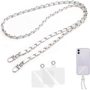 KAL-Cordon Sac &Agrave; Main En Pu Cuir Aluminium Lani&egrave;re Universelle Longue Dragone Anti-Perte Bandouliere Longue,Chaine Telephone Portable Tour Cou Avec 2 Patch Rechange De Plupart Des Smartphones - Neuf