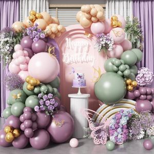 Kit D'Arche De Ballons Vert Poudré, Violet, Rose, Décoration De Fête D'Anniversaire, Guirlande De Ballons Féériques, Vert Poudré, Rose Pastel, Lavande, Violet Pour Filles, Fournitures De Conte De Fée - Neuf