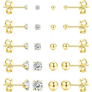 Kalanka-10 Paires Boucle D'oreille Or Petite Boucle 14k D'oreille Boucles D'oreilles Femme Acier Chirurgical 316l Petites Boucles D'oreilles Hypoallerg&eacute;niques Pour Femmes Fille Hommes 2/3/4/5/6 Mm - Neuf