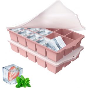Tianyi-Moule À Glaçons, 2 Pièces De 15 Compartiments Bac À Glaçons En Silicone, Glçons Carrés 3cm, Diy Réutilisable Bacs À Glaçons Empilables Sans Bpa Pour Cocktails, Whisky, Vin, Fruits -Rose - Neuf