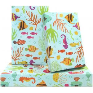 Papier Cadeau Anniversaire Oc&eacute;an Pour Enfants Filles Gar&ccedil;ons,Sous L'Eau Animal Coastal Design Papier Cadeau Vert Clair Pour Anniversaire Baby Shower,4 Feuilles Pli&eacute;es Plat 50 X 70 Cm Par Feuille - Neuf