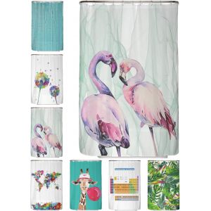 Sjzg-&reg; - Rideau De Douche 120x200 U2013 Rideaux De Douche En Tissu Polyester &Eacute;pais Lavable En Machine Avec Anti Moisissure Et Imperm&eacute;able Inclus 12 Crochets Rideau (Flamants Aimants) - Neuf