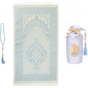 Sjzg-Tapis De Priere Avec Sac Chapelet Pour Prier, Cadeaux Musulman Bayram, Mat Salah, Sajadah Muslim Femme Et Homme, Coffret Cadeau Musulmane Pour L'islam Ramadan, Pri&egrave;re, Prayer (Bleu) - Neuf