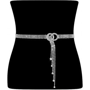 Femmes Ceinture Strass Argent Diamant Brillant Mode Cristal Dames Double Joint Torique Ceinture Taille Pour Jeans Robes - Neuf