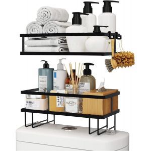 &Eacute;tag&egrave;re de Salle de Bain sur les Toilettes. Organisateur sur la Base Adh&eacute;sive WC avec Crochets pour Accrocher des &Eacute;ponges. Ballade de Toilette pour Stocker des Accessoires de Bain (2 &Eacute;tag&egrave;re) - Neuf