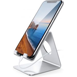 Kal-Support Téléphone, Dock Téléphone - Support Téléphone Bureau Pour Iphone 16 Pro Max Plus, 15/14/13/12 Pro Max Plus Mini Xs Xr X 8 7, Huawei, Samsung S10 S9 S8, D'autres Smartphones - Argenté - Neuf