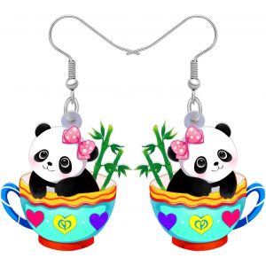 Kal-Boucles D'oreilles Cute Panda En Acrylique Pendentifs Bijoux Panda Cadeau Femme Fille Anime Le Charme - Neuf