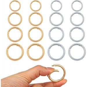 CHECARZHN--NO1-Lot De 16 Mousquetons Ronds En Alliage De Zinc - 20/23/25/33 Mm - En Métal Doré - Petits Anneaux Fendus À Ressort - Accessoires Pour Porte-Clés, Sac, Portefeuille, Bricolage - Neuf
