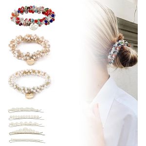 Lot De 3 &Eacute;lastique &Agrave; Cheveux En Perles, Chouchous En Faux Perle Pour Femmes Et Filles,Bandes &Eacute;lastiques Pour Cheveux Extensibles Avec Perles,Accessoires &Eacute;l&eacute;gants Pour Queue De Cheval Et Coiffures - Neuf
