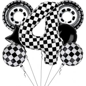 CAUC-Baudruche de Course, Ballon Aluminium Course, Ballons de Course pour Voiture, Anniversaire 4 Ans Balloon, &Eacute;toile et Pneu Ballon, pour F&ecirc;te Th&egrave;me Course et Anniversaires Enfants - Neuf