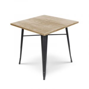 Table style industriel en m&eacute;tal noir mat et bois clair - 60x60cm - Neuf