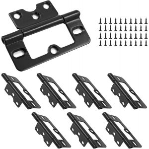 Lot de 8 charni&egrave;res de porte plates modernes en fer sans mortaise pour armoire Noir 7,6 cm - Neuf