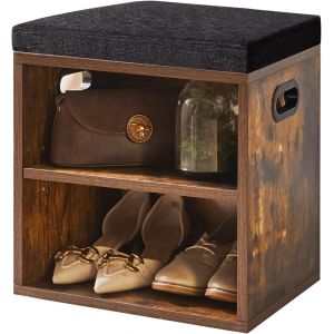 Ulteronixshop-Banc de Rangement de Chaussures avec Coussin, Support de Chaussures &agrave; 2 Niveaux avec si&egrave;ge rembourr&eacute;, Armoire d&iquest;Organisateur de Chaussures r&eacute;glable 42H*39L*28Wcm, Brun Rustique, HBD028H - Neuf