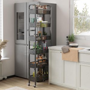 SUBZONAL-Chariot de Rangement &eacute;troit &agrave; 6 Niveaux avec roulettes, Chariot &agrave; &eacute;tag&egrave;re Mobile &eacute;troit avec poign&eacute;e en m&eacute;tal pour la Cuisine, la Salle de Bain, la buanderie et Le Salon, 18 cm (L) - Neuf