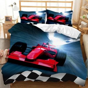 Parure De Lit Double Avec Housse De Couette Et Motif De Voiture De Course, Motif Flamme Rouge Ardente, Motif Voiture De Sport 3d, King Size, 2/3 Pieces, Housse De Couette En Polyester - Neuf