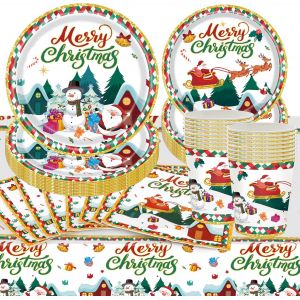 Checarzhn--No1-Vaisselle De Noël En Carton - Assiettes Et Accessoires De Fête - Set De Décoration Réutilisable - Pour 16 Invités - Neuf