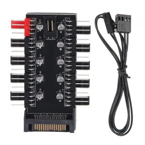 Concentrateur de ventilateur de chassis PC, regulateur de temperature, concentrateur de refroidissement CPU 4 broches pour boitier d'ordinateur avec cable PWM et interface SaTa - Neuf