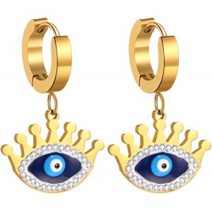 Kal-Boucle D'oreille Acier Inoxydable: Boucle D'oreille Cr&eacute;oles Femme Dor&eacute; Mauvais ?il Avec Pendentif Bombe Etoile Fantaisie - Cadeau Femme Anniversaire - Neuf