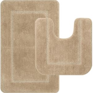 Lot De 2 Tapis De Bain Absorbants Antidérapants Pour Salle De Bain,Microfibre Tapis De Toilette,Tapis De Bain Carpette Lavable En Machine,Beige,53 X 86 Cm+50 X 50 Cm - Neuf