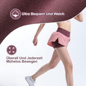 Short De Sport 2 En 1 Pour Femme - Short De Course Court Pour Femme - Avec Poche - Short De Sport &Eacute;lastique Pour Femme - Pour Fitness, Jogging, Yoga - Neuf