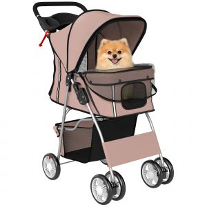 Poussette Buggy Pliable Pour Chiens Tissu 600d Oxford Imperm&eacute;able 4 Roues Caf&eacute; - Neuf