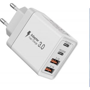 Chargeur Usb C,40w 4 Port Prise Usb C Charge Rapide,Pour iPhone 16 15 14 13 12 11 Pro Max X Xs Xr 8 7 6s Plus Mini,Ipad,Samsung Galaxy - Neuf