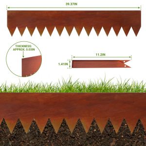 Bordure De Jardin Avec Pointes Bordure De Jardin Avec Pointes Gazon En Acier Galvanis&eacute; Bordure De Pelouse Bordure De Chemin Bordure De Parterre Avec Des Gants Rouille 100x20cm 30m - Neuf