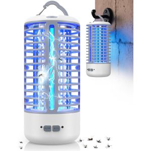 Lampe Anti Moustique, Lampe Anti Mouche Avec &Eacute;clairage Led Rechargeable, 3000v Uv Lampe Anti Mouche &Eacute;lectrique &Eacute;tanche Anti Insectes R&eacute;pulsif Efficace Pour Int&eacute;rieur Et Ext&eacute;rieur, Blanc Gris - Neuf