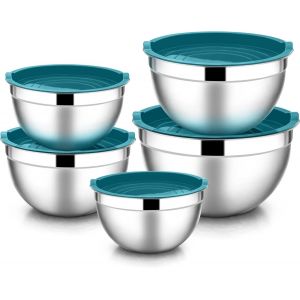 Tianyi-Lot De 5 Saladiers Mélangeurs 100 % Acier Inoxydable Avec Couvercle Hermétique ¿ 4,5 L / 2,7 L / 1,5 L / 1,2 L / 0,7 L - Idéal Pour Cuisine/Pâtisserie/Rangement, Empilables Et Lavables Au - Neuf