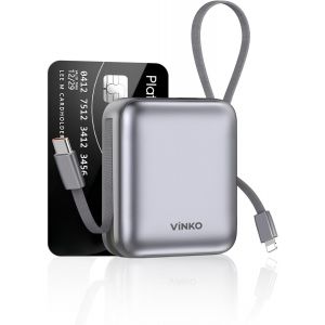 Mini Batterie Externe avec Cable Int&eacute;Gr&eacute;, 22,5 W Small Power Bank 10000mAh, USB C Chargeur Externe Rapide, Petit Chargeur Portable Affichage LED, Compatible avec iPhone, Samsung, Android (Blanc) - Neuf