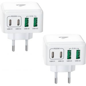 2Pack Chargeur USB C, 40W 4 Port Prise USBC Chargeur Rapide Multi Secteur Double Port PD+QC Type C Adaptateur pour iPhone 16 15 14 13 12 11 Pro Max X XS XR 8 7 6S Plus Mini SE, iPad, Samsung Galaxy - Neuf