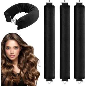 KAL-Pièces Bigoudis Cheveux,Bigoudis Sans Chaleur, Pour La Nuit,Bouclé Sans Chaleur Coiffure,Cheveux Long Avec Crochet, Pour Grandes Boucles Outils De Coiffure Bricolage(Noir) - Neuf