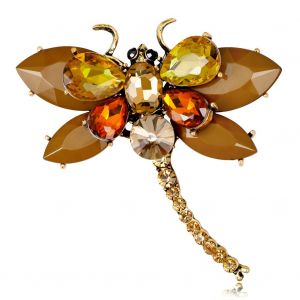 Broche Libellule Tendance En Alliage Avec Strass En Cristal Pour Femme (Jaune) - Neuf