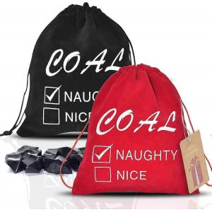 2 pcs Sac coquin avec charbon Noël Cadeau Porte-carte Sac de Noël de charbon - Neuf